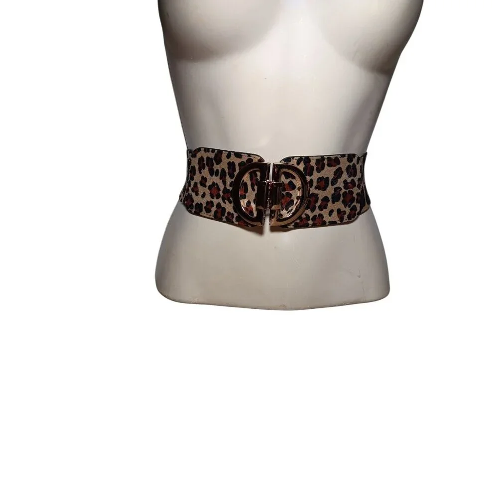 Stretch Animal Print Cinch Belt Gold Buckle Big Cat Cheetah Leopard Spots 26" - Picture 6 of 10